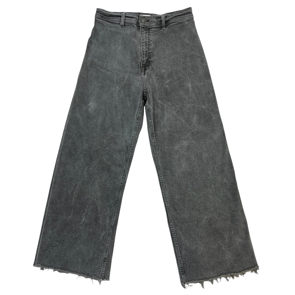 Pistola Penny Crop Wide Leg Jeans 29 Gray Graphite High-Rise Raw Hem Boho Grunge
